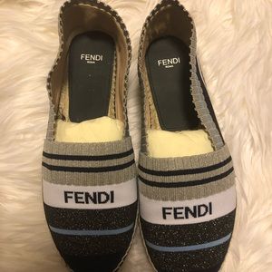 Fendi Metallic Stretch-Knit Espadrilles